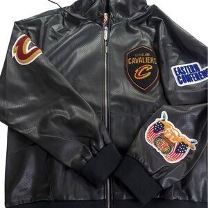 Black Perforated Leather Jacket with Gold Signature Detail